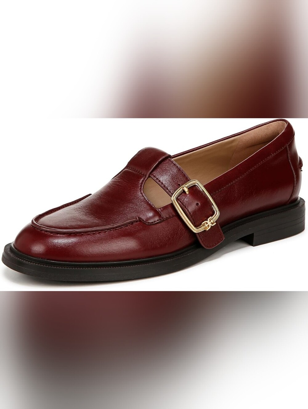 💫 Sam Edelman Women's Burgundy Vegan Leather Monk Strap Loafers